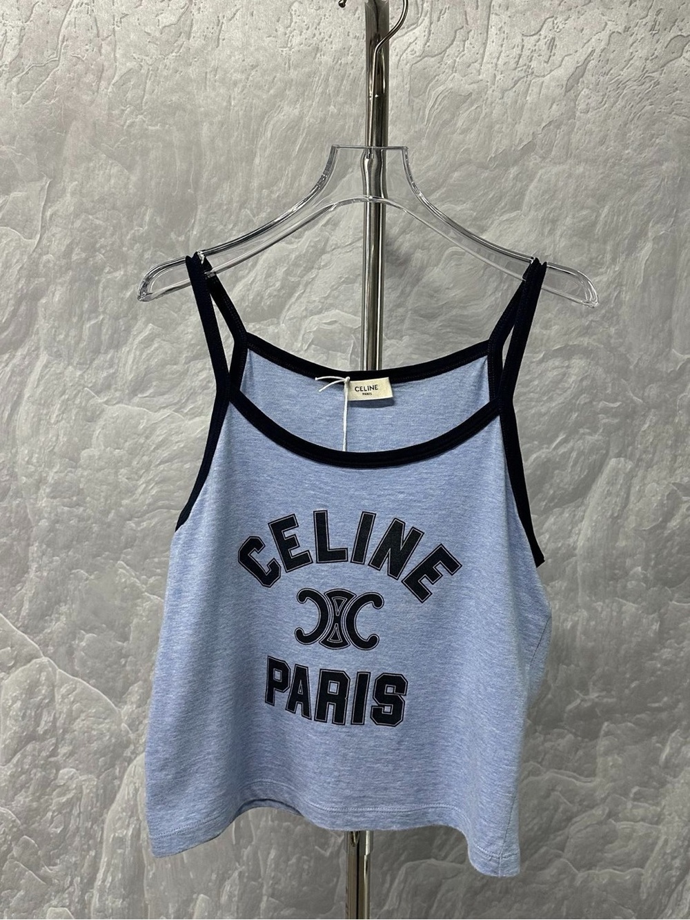 Celine Light Blue Tank Top with Black Trim